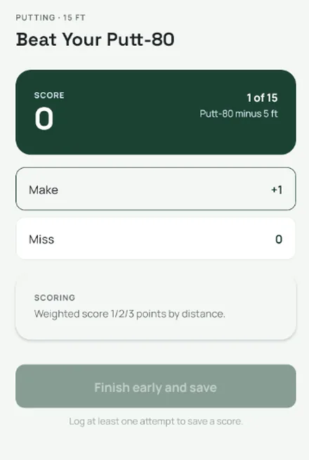 The Beat Your Putt-80 putting minigame keeping score